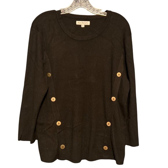 Kim Rogers Womens Black Button Accent 3/4 Sleeve Top L - Picture 4 of 4